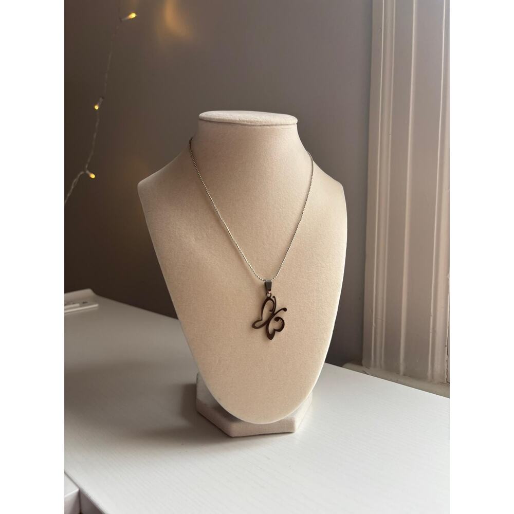 Butterfly Necklace Stainless Steel Minimal Pendant Dainty Gift Jewelry - Picture 2 of 7